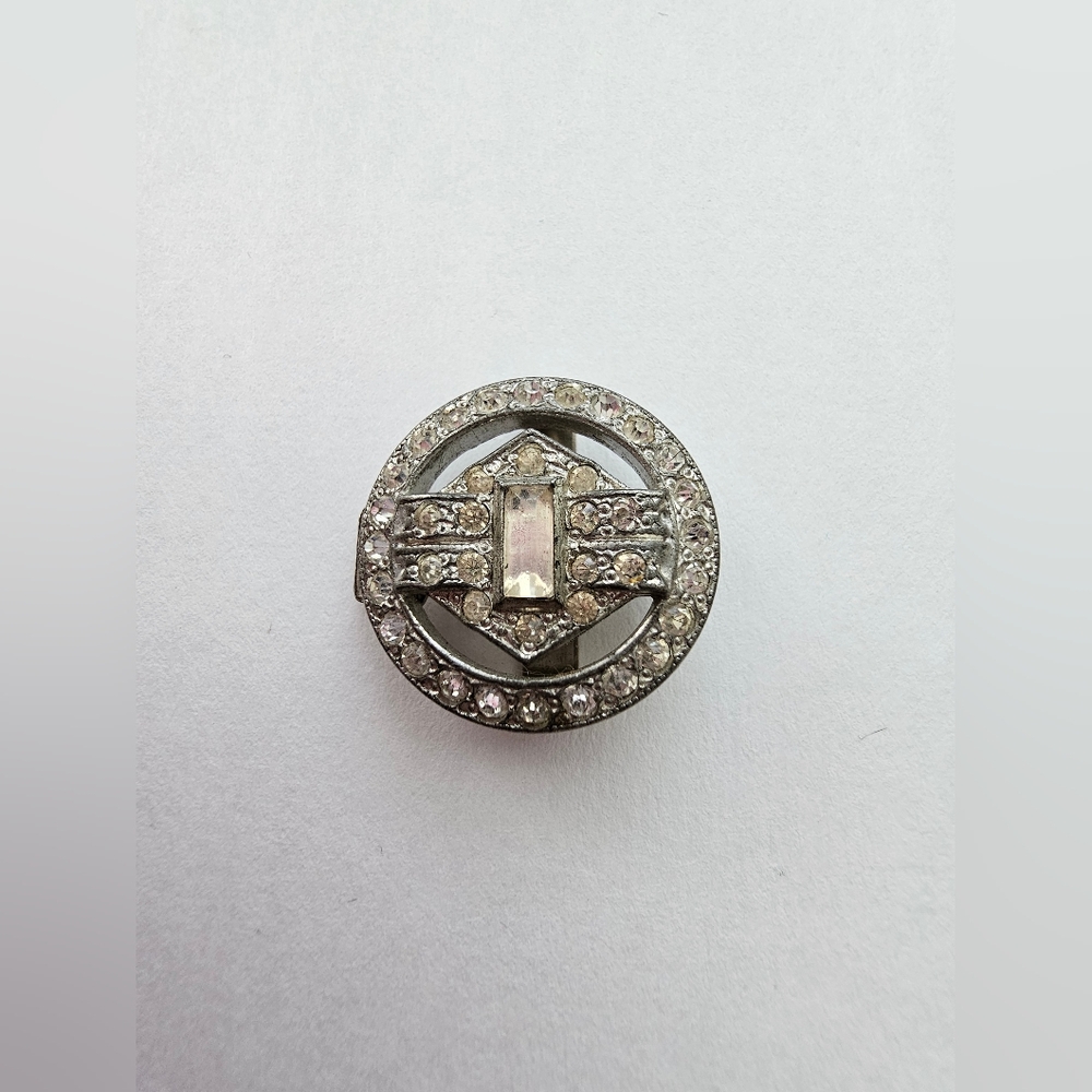 Rare Art Deco Rhinestone Belt Slide Buckle – 1930s Geometric Sash Charm